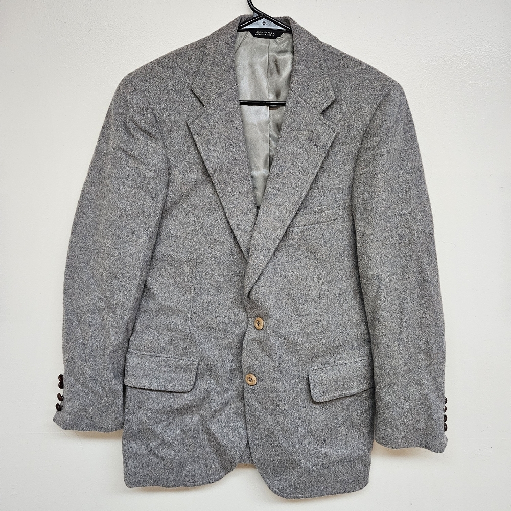 Vintage Chaps Ralph Lauren Scotland Camel Hair Blazer Gray Mens USA 40S Slimming